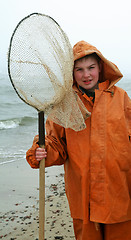 Image showing Boy with fisherman's coat