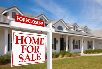 Image showing Foreclosure Home For Sale Real Estate Sign and House