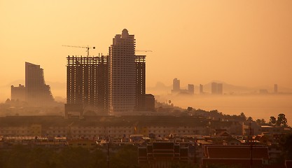 Image showing Building on the sunset