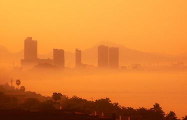 Image showing Building on the sunset