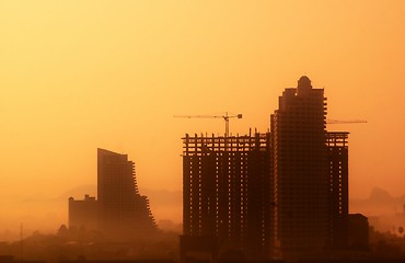 Image showing Building on the sunset