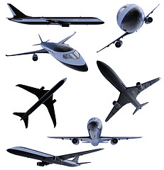 Image showing Collage of isolated black airplane