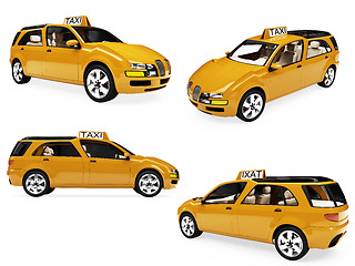 Image showing Collage of isolated concept yellow taxi