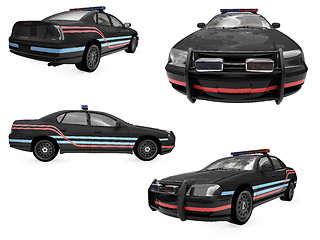 Image showing Collage of isolated black police car