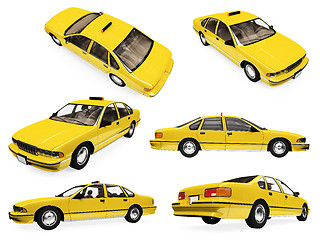 Image showing Collage of isolated yellow taxi