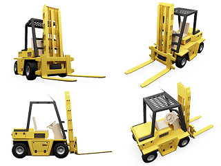 Image showing Collage of isolated fork truck