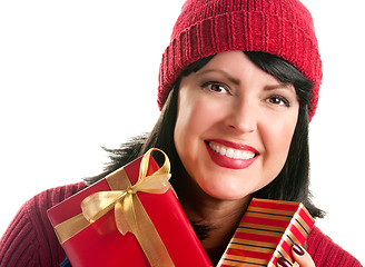 Image showing Pretty Woman Holding Holiday Gifts