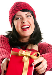 Image showing Pretty Woman Offering Holiday Gift