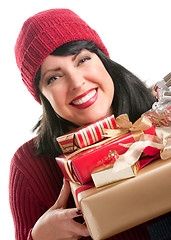 Image showing Pretty Woman Holding Holiday Gifts