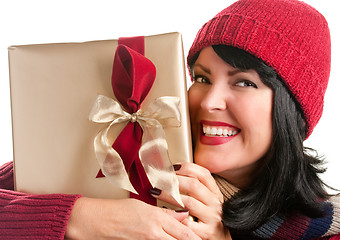 Image showing Pretty Woman Holding Holiday Gift