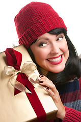 Image showing Pretty Woman Holding Holiday Gift