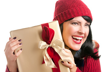 Image showing Pretty Woman Holding Holiday Gift