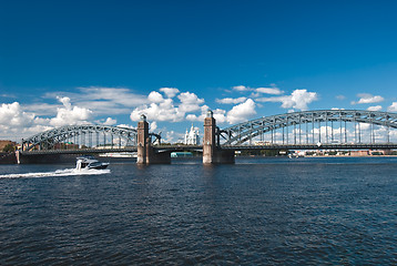 Image showing smolny cathedral  through peter the great bridge