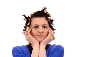 Image showing woman in curlers