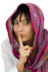 Image showing  woman with finger on her lips