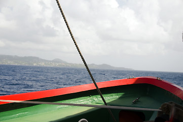 Image showing bow life boat on ferry with st. vincent in the background