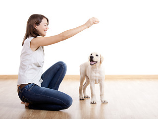 Image showing Playing with a puppy