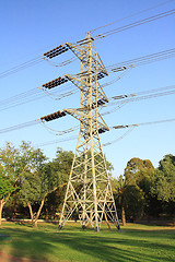 Image showing Electricity. Pillar against the blue sky