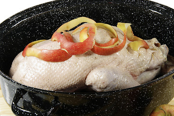 Image showing Raw goose in a pot