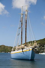 Image showing classic wood schooner in harbor bequia st. vincent and the grena