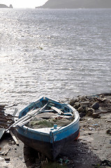 Image showing hand built native fishing boat on shore bequia