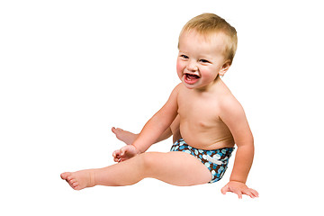 Image showing Cute Baby Boy Isolated Wearing Cloth Diaper 