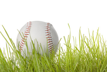 Image showing Base ball in Grass