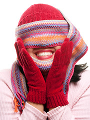 Image showing Attractive Woman With Colorful Scarf Over Eyes