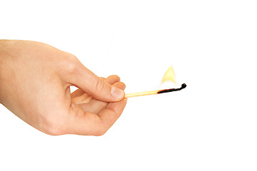 Image showing Hand holding a burning match