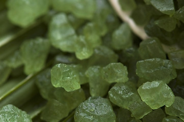 Image showing bath salt and palm leaf