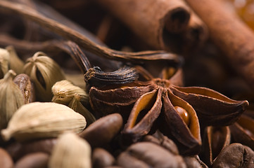 Image showing aroma coffe. ingredients. coffe beens, anise, vanilla, cardamon,