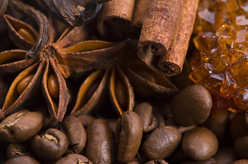 Image showing aroma coffe. ingredients. coffe beens, anise, vanilla, cinnamon,