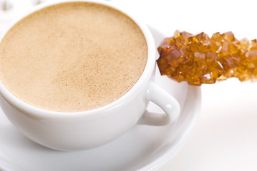 Image showing notebook, sugar and cup of coffee