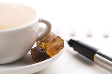 Image showing pen, notebook and cup of coffee