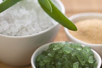 Image showing bath salt and aloe vera