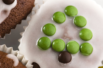 Image showing first chocolate muffins. christmas tree