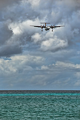 Image showing Plane Landing in Saint Maarten Coast, Dutch Antilles