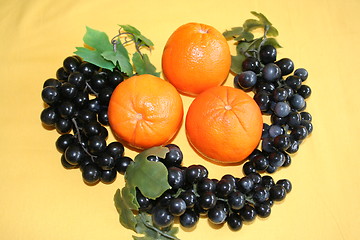 Image showing Grapes together with oranges