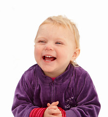 Image showing Cute baby girl smiling on white background