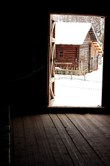 Image showing Traditional Russian wooden log huts