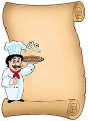 Image showing Scroll with chef holding pizza
