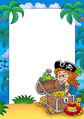 Image showing Frame with pirate girl and treasure