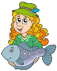 Image showing Fisherwoman holding big fish