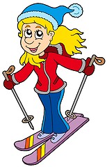 Image showing Cartoon skiing woman