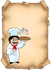 Image showing Parchment with chef holding pizza