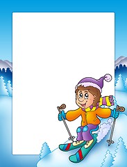 Image showing Frame with cartoon skiing boy