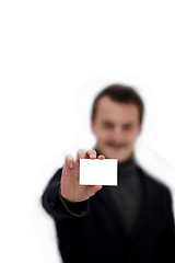 Image showing CopySpace - Young Man holding business card