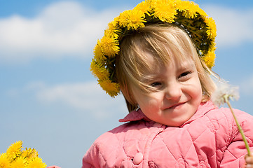 Image showing Girl and dandelion