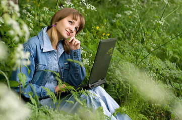 Image showing Girl and  laptop