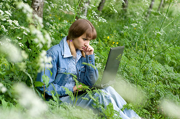 Image showing Girl and  laptop